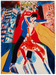 Earl Linderman (b. 1931), Dancing couple, 1981, Lithograph in colors on paper, Image/Sheet: 30" H x 22" W
