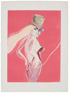 Earl Linderman (b. 1931), "Snake Lady Loves You," Print in colors on paper, Image: 23.5" H x 17.5" W; Sheet: 30" H x 22" W