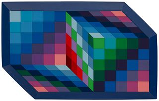 Victor Vasarely (1906-1997), "Gestalt-Sin," 1970, Screenprint in colors laid to plastic, 15.25" H x 23" W (irreg.)