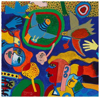 Corneille Guillaume Beverloo (1922-2010), "Petite Musique du Printemps," 1988, Screenprint in colors on wove paper, Image/Sheet: 29.5" H x 29.75" W