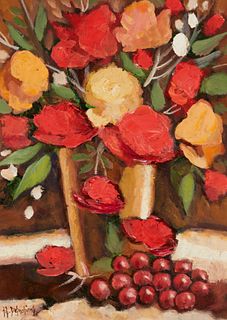 Jean-Guy Desrosiers (b. 1934), "Un Simple Bouquet," Oil on canvas board, 14" H x 10" W