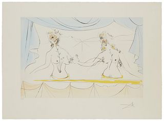 Salvador Dali (1904-1989), "Les Dames de la Renaissance," from "Suite mythologique nouvelle," 1971, Etching and drypoint with stencil coloring on pape