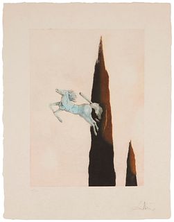 After Salvador Dali (1904-1989), "Morning Ossification of the Cypress," Lithograph in colors on Japon paper, Image: 22" H x 15.25" W; Sheet: 30.5" H x