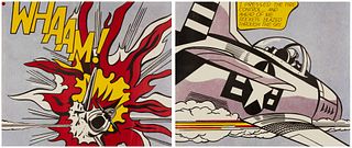 After Roy Lichtenstein (1923-1997), "Whaam!" diptych, 1967, Offset lithograph in colors on two pieces of paper; Image/Sheet of each: 24.625" H x 29" W