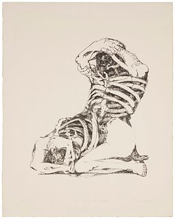 Connor Everts (1926-2016), "Two Faces of Fear," 1960, Lithograph on paper, Image: 20" H x 15.5" W; Sheet: 30.125" H x 22.375" W