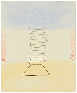 Doug Edge (b. 1942), "Constructivist Pagoda Spirit," 1982, Watercolor on paper, Image/Sheet: 18" H x 15" W