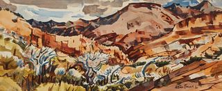Milford Zornes (1908-2008), "Above the Narrows," 1960, Watercolor on paper, 12" H x 27" W