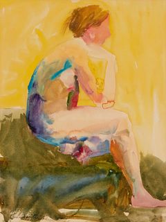 June Felter (1919-2019), Seated nude female, 1983, Watercolor on paper, Sight: 10.5" x 8" W