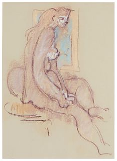 Hans Gustav Burkhardt, (1904-1994), Seated nude female, 1971, Pastel on taupe paper, Sight: 23.5" H x 17" W