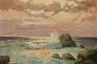 Claude Montier (b. 1900), "Ocean Rock," Oil on canvas, 24" H x 36" W