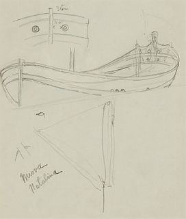 Edgar Alwin Payne (1883-1947), "Study of a Chioggia Boat Hull," Graphite on paper, Sight: 9.625" H x 8" W