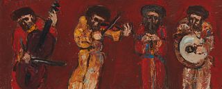 Yitzak Frenkel-Frenel (1899-1981), Four musicians, Oil on canvas, Sight: 7" H x 18" W