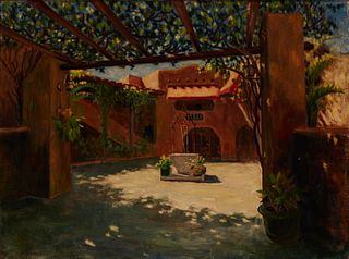 Nikolay Gelikhovsky (1898-1992), "Pueblo House, California," 1940, Oil on canvasboard, 18" H x 24" W