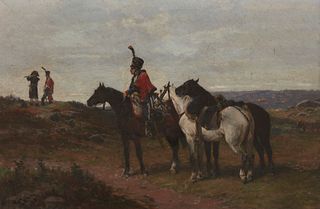 James Alexander Walker (1841-1898), Soldiers on horseback, Oil on canvas, 16" H x 24" W
