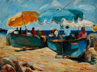 Joyce Reardon (20th century), "Laguna City," Oil on canvas, 36" H x 28" W