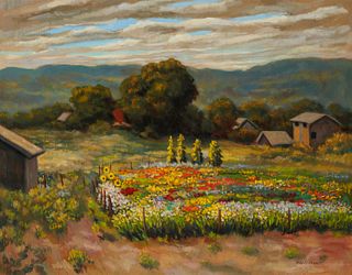 Nikolay Gelikhovsky (1898-1992), Flower garden, Oil on panel, 22" H x 28" W