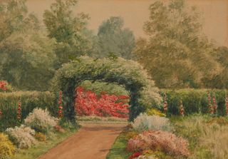 Thomas B. Craig (1849-1924), Garden landscape, Watercolor on paper, Sight: 11.25" H x 16" W