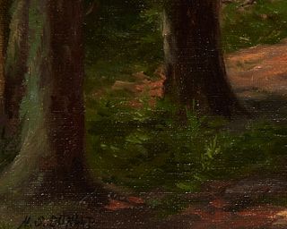 Mary Stewart Dunlap (1846-1925), "Bailey," 1918, Oil on canvas laid to Masonite, 8.5" H x 13" W