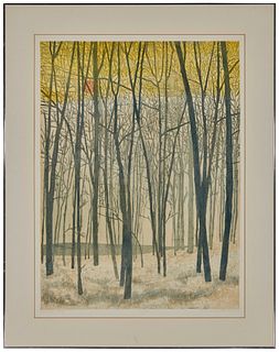 Russa Graeme (b. 1919), "Woods #2," Lithograph in colors on paper, Image: 23.75" H x 17.5" W; Sight: 25" H x 18.5" W