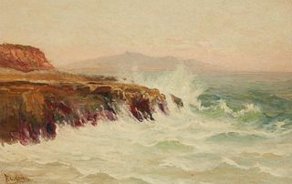 Frank Lucien Heath (1857-1921), Rocky coast, Oil on canvas, 14" H x 22" W