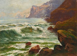 John Califano (1862-1946), Crashing waves, Oil on canvas, 15" H x 20" W