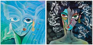 Ricardo Maya (b. 1969), Two dream-like portraits, Each acrylic on canvas, Each: 11.75" H x 11.75" W