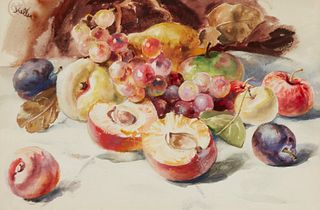 Henry George Keller (1869-1949), "Fruit Still Life," Watercolor on paper, Sight: 11.25" H x 17.25" W