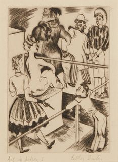 Esther Bruton (1896-1992) California), "Art In Action, I" circa 1935, Etching and drypoint on paper, Plate: 4.5" H x 3.25" W; Sight: 5" H x 3.75" W; M