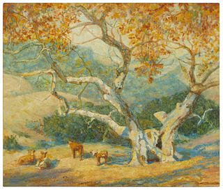 DeWitt Parshall, (1864-1956, Santa Barbara, CA), "Sunny Pastures", Oil on board, 24" H x 30" W
