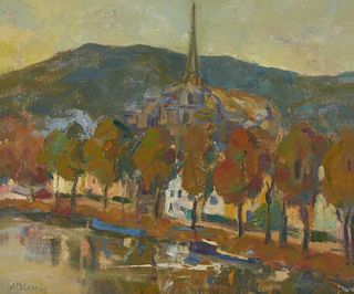 Jeanette Maxfield Lewis (1894-1982), "San Germaine," Oil on canvas laid to board, 10" H x 12" W
