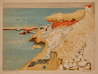 Georges Lambert (1919-1998), "La Plage," Lithograph in colors on paper, Image: 14.875" H x 20.5" W; Sight: 16.5" H x 22" W