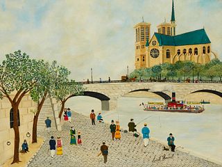 Michel Hermel (b. 1934), The Seine river, Oil on canvas, 20" H x 26" W