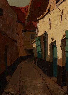 Adrien Paul FranAois Duerinckx (1888-1938), "Rue de Dieghem," 1927, Oil on canvas, 12.875" H x 9.5" W