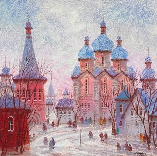 Anatole Krasnyansky (1930-2023), "Russia Red Sunset," Dye sublimation on paper, Sight: 23.625" H x 23.625" W