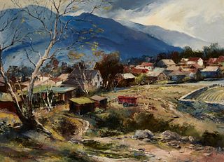 Joshua Meador (1911-1965), "Community Path," Oil on canvas, 20" H x 27" W