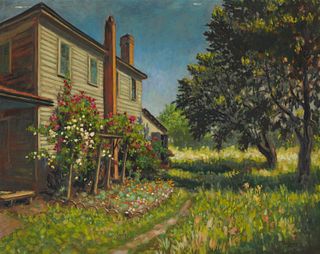 Nikolay Gelikhovsky (1898-1992), Countryside home, 1941, Oil on Masonite, 24" H x 30" W
