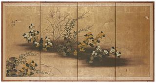 A Japanese Floral Screen, Late 19th century, Meiji Period (1868-1912)