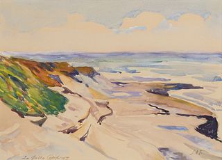 Joseph Imhof (1871-1955), "La Jolla, Calif," 1947, Watercolor on cream-colored paper, Sight: 8.5" H x 11.625" W