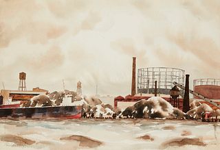 Standish Backus Jr. (1910-1989), Ships at port, Watercolor on paper, Image/Sheet: 15.25i H x 22.5i W