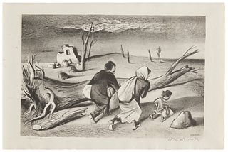 William Gropper (1897-1977), "Uprooted," circa 1945, Lithograph on wove paper, Image: 10.5" H x 15.625" W; Sheet: 12.625" H x 19" W