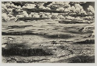 Steve Galloway (b. 1952), "Advance" (From a drawing of Aerogator), 1997, Lithograph on paper, Image:15.75" H x 23.75" W; Sight: 17.25" H x 25" W