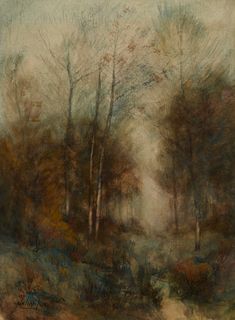 Julian Walbridge Rix (1850-1903), "Woodland Stream," Watercolor on paper, Sight: 15.125" H x 11.125" W