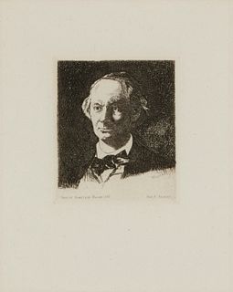 After Edouard Manet (1832-1883), "Portrait of Charles Baudelaire," circa 1865, Etching on wove paper, Plate: 3.75" H x 3.25" W; Sight: 7.75" H x 6.25"