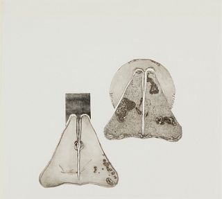Frieda Vredaparis (b. 1928), Two biomorphic forms, Embossed graphite and etching on paper, Plate: 11.5" H x 12.25" W; Sight: 12.5" H x 13.5" W