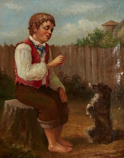 William Hemsley (1819-1906), "Good Boy," Oil on board, 8" H x 6.5" W