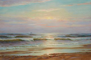 Charles A. Watson (1857-1923), "Off the Virginia Coast," Oil on canvas, 16" H x 24" W