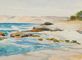 Joseph Adam Imhof (1871-1955), Coastal landscape, Watercolor on paper, Sight: 9" H x 12" W