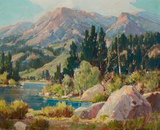 William Thomas McDermitt (1884-1961), Lake in a mountain landscape, 1954, Oil on canvas, 20.25i H x 24i W