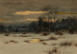 Charles Warren Eaton (1857-1937), Winter landscape, Watercolor on paper, Sight: 9.5" H x 13.5" W