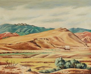 Darwin Musselman (1916-2001), Mountainous desert landscape, Oil on canvas, 20" H x 24" W